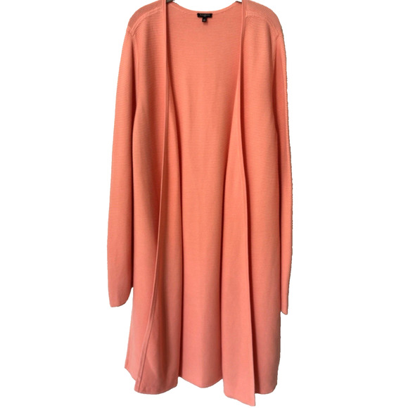 Talbots Plus Sz 2X Open Front Modern Ottoman Ribbed Cardigan Peach Coral - Picture 1 of 9